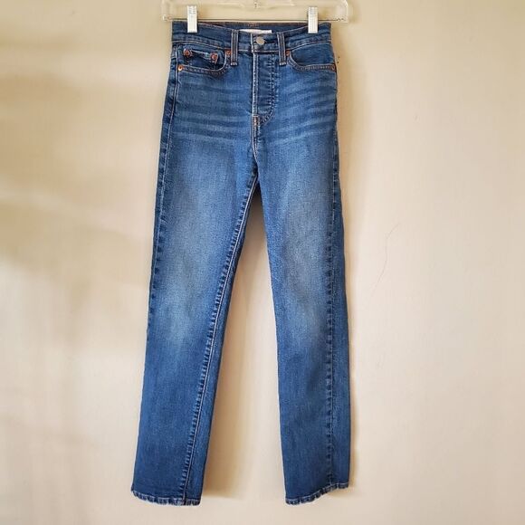 Levi's Womens 24 Regular Fit Wedgie Straight Leg Denim Jeans Blue - Picture 2 of 5